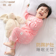 棉店嬰兒連體衣春夏棉薄款長袖爬服薄款哈衣連體睡衣寶寶春裝 粉紅色 90
