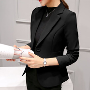 蘭威費(fèi)雷小西裝女春秋新款女士職業(yè)西服長袖韓版修身短款外套 黑色 2XL