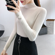 早春秋新款長袖彈力針織衫女冬季半高領(lǐng)毛衣女士修身緊身內(nèi)搭洋氣打底衫 米色 均碼 高彈力70-130斤