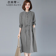 衣典零一（LEDIALYI）2025春秋季女裝新款輕奢高級(jí)感氣質(zhì)中年小個(gè)子襯衫連衣裙長(zhǎng)袖裙子 小格子 L （推薦 118-140斤)