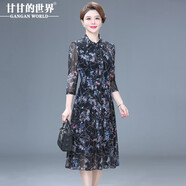 甘甘的世界中長(zhǎng)款臺(tái)灣紗連衣裙2025春夏洋氣甘夫人中年女裝網(wǎng)紗裙子 彩色花 3XL （適合135-145斤）