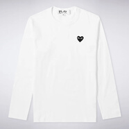 COMME DES GARCONS川久保玲經(jīng)典純色刺繡印花愛(ài)心圓領(lǐng)長(zhǎng)袖T恤男女情侶款 白色黑心 L