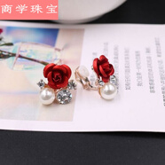 無(wú)孔耳環(huán)女無(wú)耳洞女無(wú)洞耳夾韓國耳飾假耳釘新娘耳扣閃爍個(gè)性無(wú)孔首飾品 水鉆玫瑰 尺寸：2*2cm