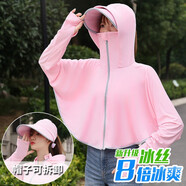 廷毅冰絲防曬衣女短款夏季連帽防曬衫輕薄透氣防曬服薄款短外套披肩 粉色【防曬衣+防曬帽】 均碼【80-140斤】