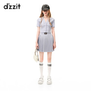 DZZIT地素半身裙春夏學(xué)院風(fēng)百褶裙貼標裝飾短裙女3H2E7081R 淺藍色 XS