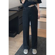 版牛仔褲女梨型身材穿搭寬松顯瘦遮胯大腿粗的闊腿褲 WH37黑色 S碼建議80-95斤