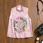 歡呼聲 SH唐裝馬甲馬夾民族風(fēng)秋季女士女春繡花背心外穿中國風(fēng)立領(lǐng)盤(pán)扣刺繡 粉紅色 款 2XL