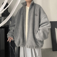 HKSH羊羔絨外套男款潮ins秋冬季韓版寬松潮流帥氣男冬裝加絨加厚外 灰色 M