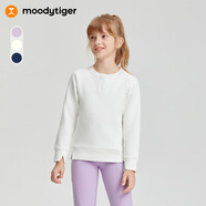 moodytiger女童衛衣抓絨保暖冬季兒童衛衣長(cháng)袖純色簡(jiǎn)約百搭高彈圓領(lǐng)運動(dòng)衣 云朵白 110 cm