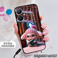 vivoY78+手機殼萌兔子V2271A保護套硅膠防摔磨砂時(shí)尚潮女可愛(ài)軟殼 曜石黑-時(shí)間不語(yǔ)（殼+全屏膜）