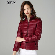 QIYUN 輕薄羽絨服女新款短款立領(lǐng)連帽時(shí)尚修身秋冬短外套大衣 酒紅色 【立領(lǐng)】 L 108-118斤