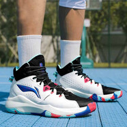 李寧男鞋春季高幫運動(dòng)鞋2022新款板鞋男子中幫籃球休閑鞋AB 097白黑 45