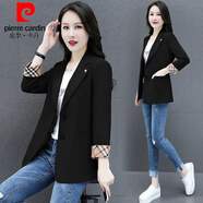 皮爾卡丹（pierre cardin）2024新款春夏季小西裝外套女休閑氣質(zhì)修身薄款職業(yè)西服外套 黑色（單層薄款） 3XL建議135-145斤