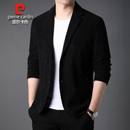 皮爾卡丹（pierre cardin）春秋休閑單西服男韓版修身潮流燈芯絨小西裝外套商務(wù)便西單件上衣 黑色 M 170適合110-135斤
