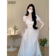 億梵莎（YIFANSHA）法式初戀泡泡袖裙子連衣裙2023夏裝女神范氣質(zhì)新款收腰顯瘦長裙 米白色 均碼