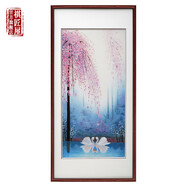 祺匠屋 蘇繡客廳玄關(guān)掛畫(huà)福字蘇州刺繡成品新中式古風(fēng)餐廳豎版裝飾畫(huà)辦公室走廊過(guò)道湘繡畫(huà)純手工刺繡 蜜月天鵝湖 含框65*125cm