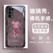 虎克船長(zhǎng) 適用OPPO Reno5手機(jī)殼玻璃殼reno5pro保護(hù)套鏡頭全包超薄防摔硅膠軟邊網(wǎng)紅創(chuàng)意 Reno5Pro 5G【紫粉-愛心熊】贈(zèng)屏幕膜