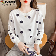 啄木鳥(niǎo)白色純棉長(cháng)袖t恤女春裝2025新款時(shí)尚洋氣內搭打底衫女士體恤上衣 623波點(diǎn) M 95-110斤