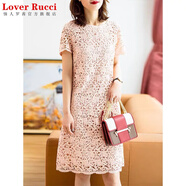 LOVER RUCCI法國高品質(zhì)輕熟風(fēng)修身蕾絲夏天連衣裙女洋氣直筒裙子 粉色 2XL 建議130-140斤