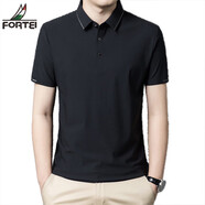 富鋌（FORTEI）短袖T恤男2023夏季商務(wù)休閑中青年男士翻領(lǐng)T恤時(shí)尚打底衫上衣男 官方旗艦黑色 M 48/170