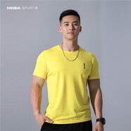 墨立方（MOEA）墨立方高級(jí)絲光棉男士短袖T恤冰感夏季衣服純色打底衫運(yùn)動(dòng)體恤潮 黃色 165/88A/S