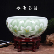 和藝陶瓷陶瓷魚缸養(yǎng)魚盆桌面陶瓷睡蓮盆手繪金魚龜缸水缸戶外荷花盆擺件 冰清玉潔 特大號直徑50CM高24CM