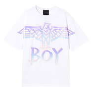 BOY BOY BOY短袖男潮牌熱轉(zhuǎn)印漸變網(wǎng)鷹黑色白色女夏季體恤 白色(漸變網(wǎng)鷹短袖) M  (130-150斤)