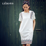 裂帛 民族風寬松連衣裙夏季時尚百搭圓領(lǐng)白色女裝連衣裙51EO0144 芡實白 M