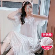 子木雅居睡裙女夏季冰絲莫代爾蕾絲網(wǎng)紗甜美宮廷仙女公主風(fēng)帶胸墊睡衣裙子 8822-1#網(wǎng)紗短袖裙 白色 (帶胸墊) XL
