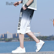 回圖短褲男七分褲夏季寬松韓版潮流休閑工裝中褲冰絲褲子男褲休閑褲 212灰白色 2XL