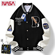 NASA URBAN春季外套潮流百搭夾克男棒球服男裝休閑秋冬季潮流男士衣服男外套 675黑色 2XL (130-150斤)