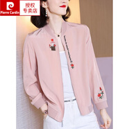皮爾卡丹（pierre cardin）重磅真絲短外套開衫女春夏裝桑蠶絲棒球服夾克衫上衣針織 7816粉色【現(xiàn)貨秒發(fā)】 S