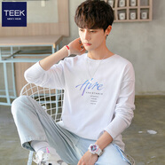 TEEK秋季長(cháng)袖t恤男上衣服 青少年秋冬季男裝休閑圓領(lǐng)春秋款打底體恤衫 HE337白色 S