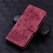 錦灝 適用蘋果14ProMax手機(jī)套櫻花貓iPhone13翻蓋插卡支架12全包防摔11保護(hù)殼高檔男女 漫畫櫻花貓壓花【紅色】 6.1英寸蘋果11