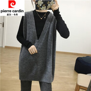 皮爾卡丹（pierre cardin）女裝韓國開(kāi)衫羊絨背心女寬松針織馬甲外穿無(wú)袖毛衣中長(cháng)款套頭 皮爾卡丹深灰套頭(優(yōu)質(zhì)羊絨)  3XL 皮爾卡丹建議160-175斤