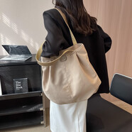 艾欣兒（AiXinEr）日韓大容量帆布包女2023新款潮流慵懶風(fēng)女單肩包休閑簡約托特包 卡其色