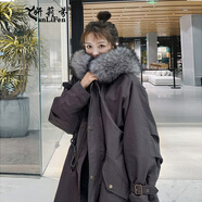 妍莉芬 派克服女2024年新款冬季加絨女裝外套中長(zhǎng)款厚棉襖棉衣韓版棉服 灰色 M 建議118-135斤
