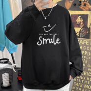 堡馳狼（BAOCHILANG）春秋季美式男士衛衣潮流寬松帥氣百搭長(cháng)袖T恤薄款ins胖子外穿上衣 【單件裝】字母笑黑色 M 建議100斤內