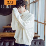 望了型ins港風(fēng)純色慵懶風(fēng)打底高領(lǐng)毛衣男韓版潮學(xué)生原宿風(fēng)秋季寬松bf風(fēng)加厚針織衫冬天毛線(xiàn)衣長(cháng)袖t恤 白色 L