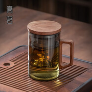 高茗（gaoming）玻璃杯耐高溫水杯帶蓋帶把大容量喝水杯子花茶杯辦公室男士綠茶杯 500ml 泰山杯