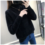 寵琳加厚毛衣女秋冬新款韓版寬松高領(lǐng)套頭百搭針織打底衫休閑上衣女 黑色 2XL 建議126-135斤