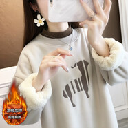 茲奈兒冬季半高領(lǐng)加絨加厚女士寬松衛衣女裝一體絨厚絨外套LJ2295 杏色 M