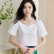 米思陽(yáng)（missshine）2024春夏季新款簡(jiǎn)約百搭純色T恤網(wǎng)紗拼接短袖上衣薄款女1619 白色 2XL