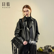日著(zhù)（rizhuo）品牌女裝2025秋季新款高級氣質(zhì)時(shí)髦短外套翻領(lǐng)三防真綿羊皮衣 夜黑 M