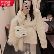 確彤秋冬連帽加厚針織連衣包臀裙新款時(shí)尚減齡收腰顯瘦打底毛衣裙子女 白色 均碼