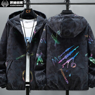 凱迪宸暉 外套 男春秋青少年迷彩夾克 男連帽韓版休閑學(xué)生棒球服男 爪痕黑色 M (75斤-95斤)