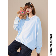 QGF純棉長(zhǎng)袖t恤女春秋季寬松休閑純色體恤上衣學(xué)生百搭糖果色打底衫 淺藍(lán)色 L