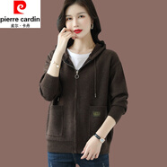 皮爾卡丹（pierre cardin）連帽毛衣外套女春秋季新款時(shí)尚外搭帶帽針織開(kāi)衫洋氣休閑百搭上衣 咖色 3XL