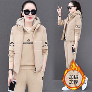 語(yǔ)縵加厚衛衣套裝新款運動(dòng)服女冬季時(shí)尚休閑加絨加厚連帽三件套女冬裝 8225卡其 2XL (120-130斤)