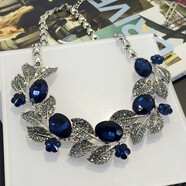 嵐珊韓版時尚短款鎖骨鏈女歐美夸張大牌裝飾頸鏈配飾秋冬百搭水晶項(xiàng)鏈 新款藍(lán)色樹葉